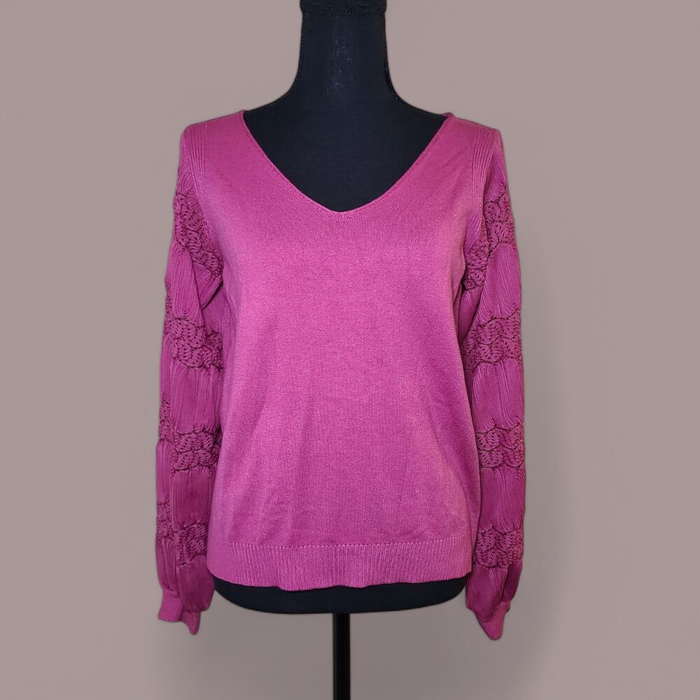 New Sioni Milano Magenta Pink Longsleeve V-neck Blouse Women's Size Medium